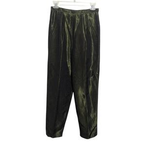 Banu Paris Metallic Green Pleated Pants Fits 4 6 glam vintage avant garde chic